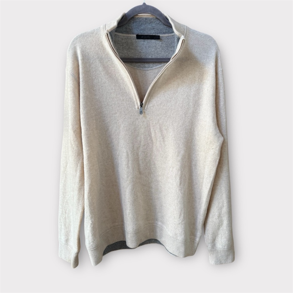Raffi Men's 100% Cashmere long sleeve 1/4 Zip-Up Sweater EUC mock neck - Picture 3 of 7